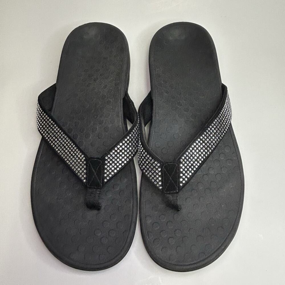 Vionic Tide Rhinestone Black Orthotic Sandals Flip Flops Women's Size 11